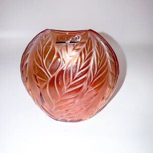 Lalique Filicaria Rouge Rose Amber Crystal Pillow Glass Vase